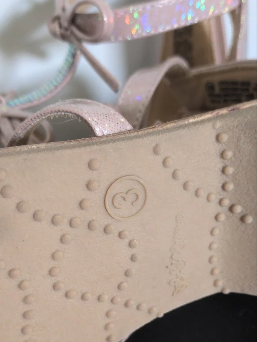 Sparkle Bow Strappy Sandals in Blush Pink